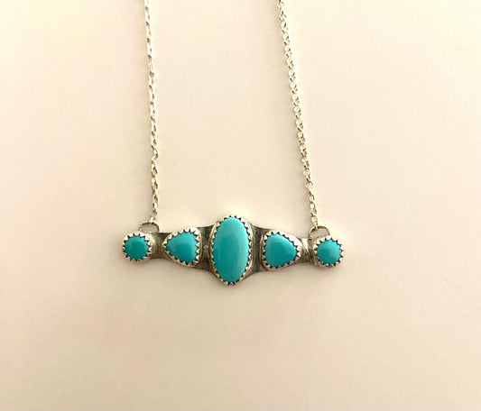 Sleeping Beauty 5 Stone Bar Necklace
