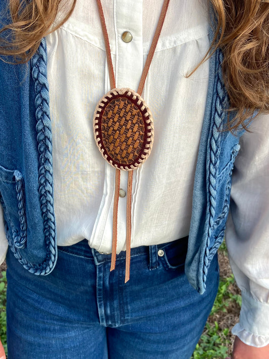 Tooled Leather Bolo Tie