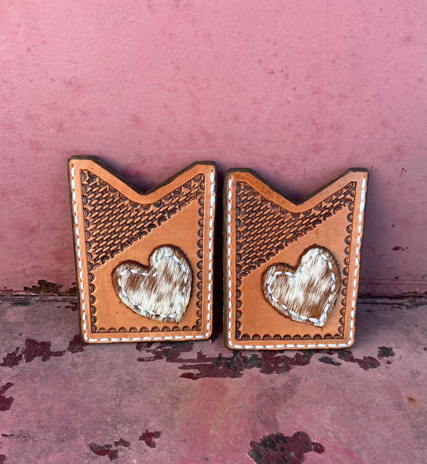 Cowhide Heart Card Wallet (left)