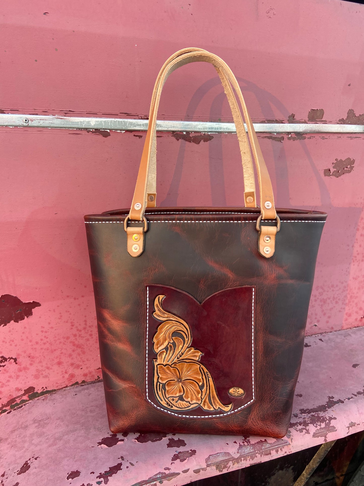 Leather bucket tote